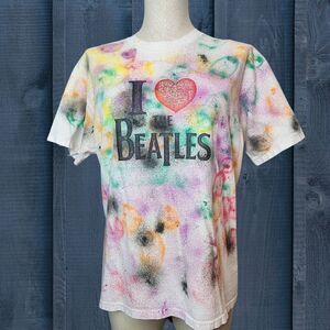 I Heart The Beatles White Paint Splatter Adult T-shirt Size L 2009 Apple Corps